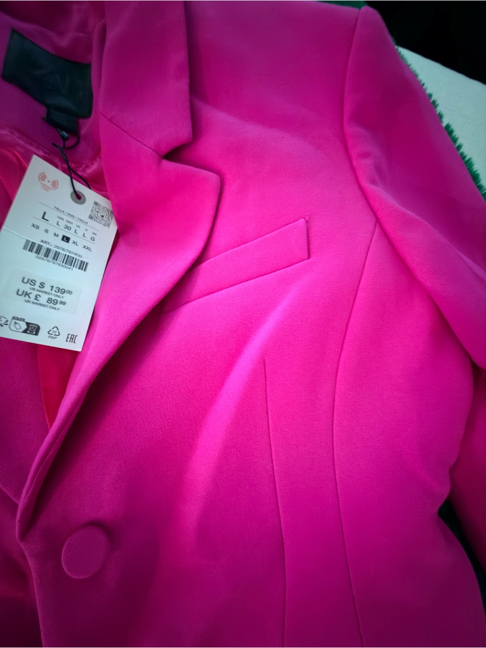 Zara Vibrant Hot Pink Tailored Blazer - Picture 5 of 7